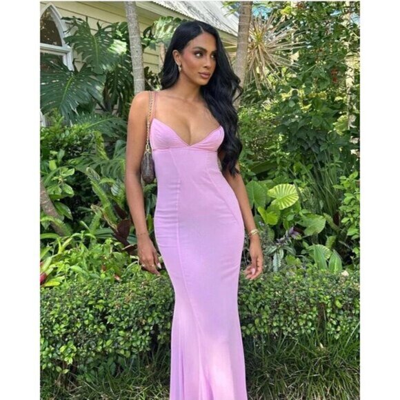 HOUSE OF CB Loren Georgette Mermaid Gown in Pink Size Medium - Picture 14 of 16